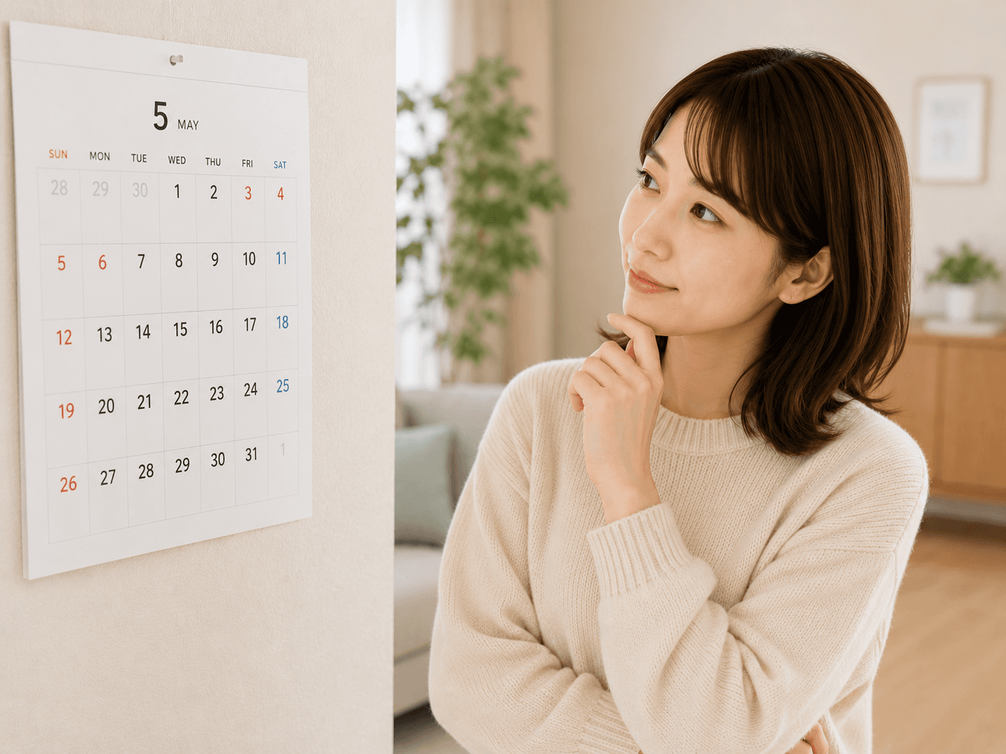 カレンダーを見ながら回収日時を決めるイメージ
