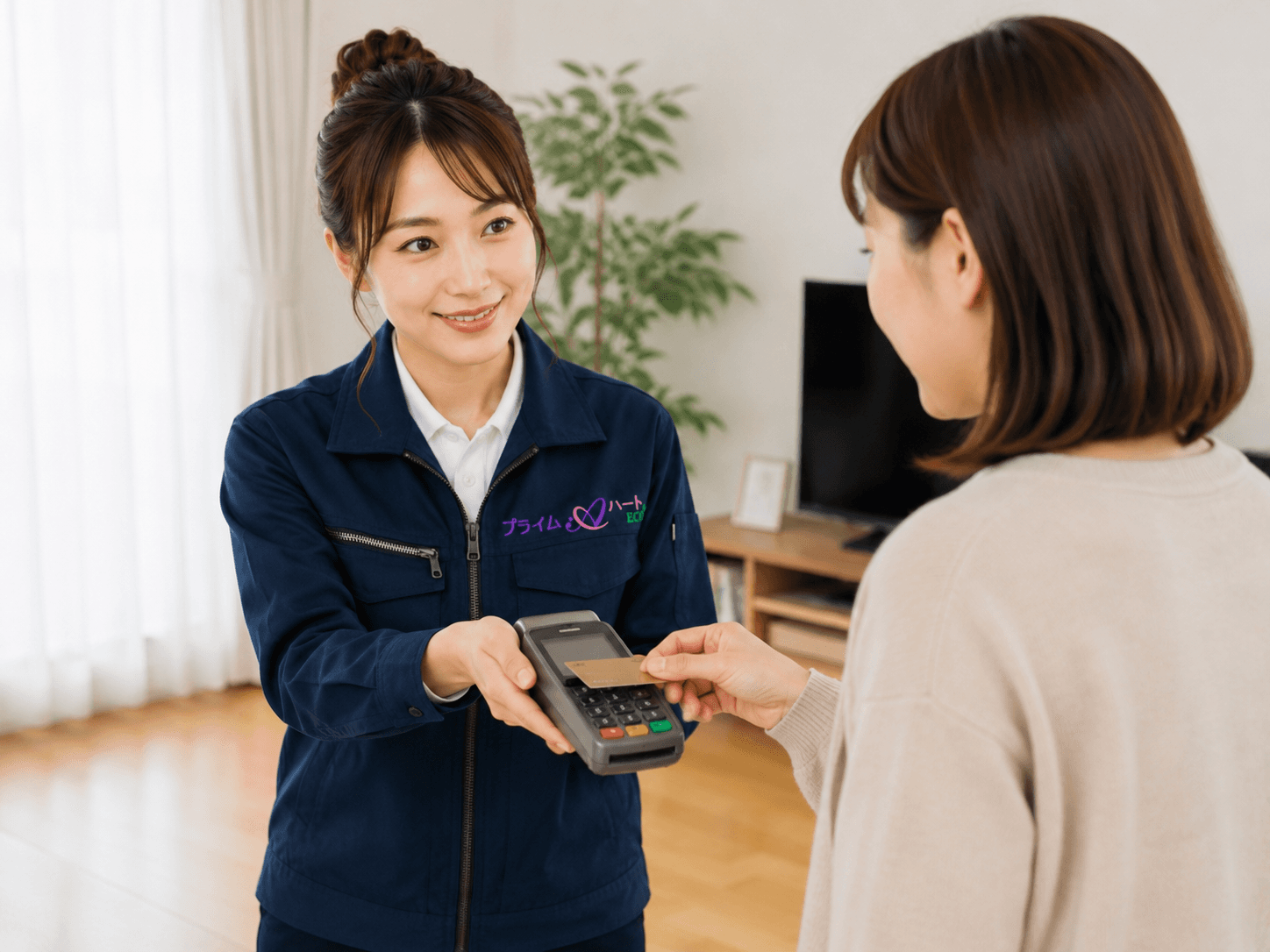 作業完了後にカード決済で支払いをするイメージ